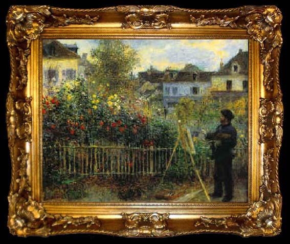 framed  Pierre Renoir Monet Painting in his Garden, ta009-2